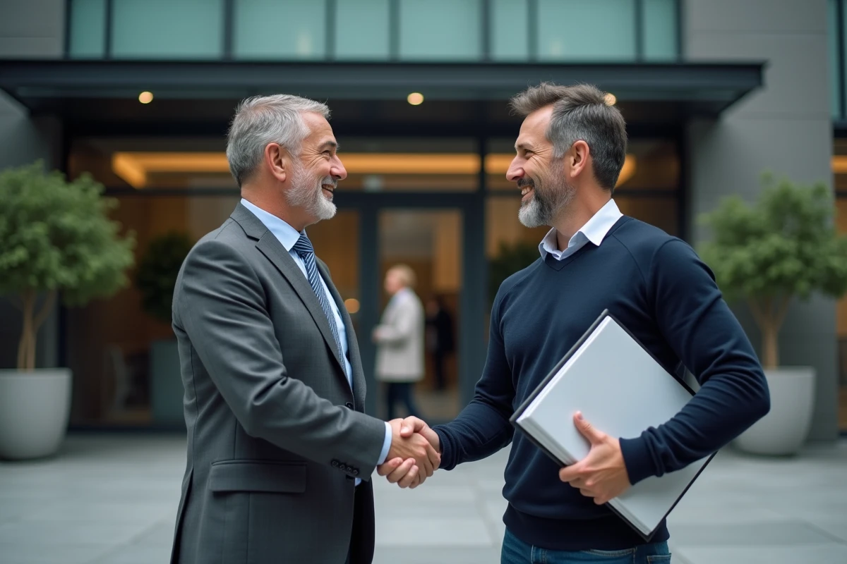 Deux professionnels signant un accord pour la création d'un comité interprofessionnel du logement