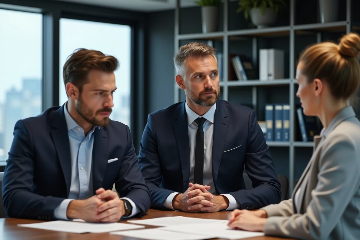 Agent immobilier avec couple en discussion professionnelle