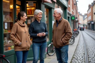 Groupe de commerçants souriants devant leur épicerie à Le Havre
