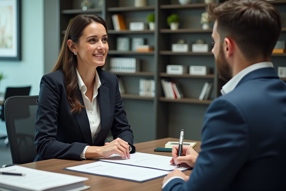 Conseillère bancaire et client discutant d