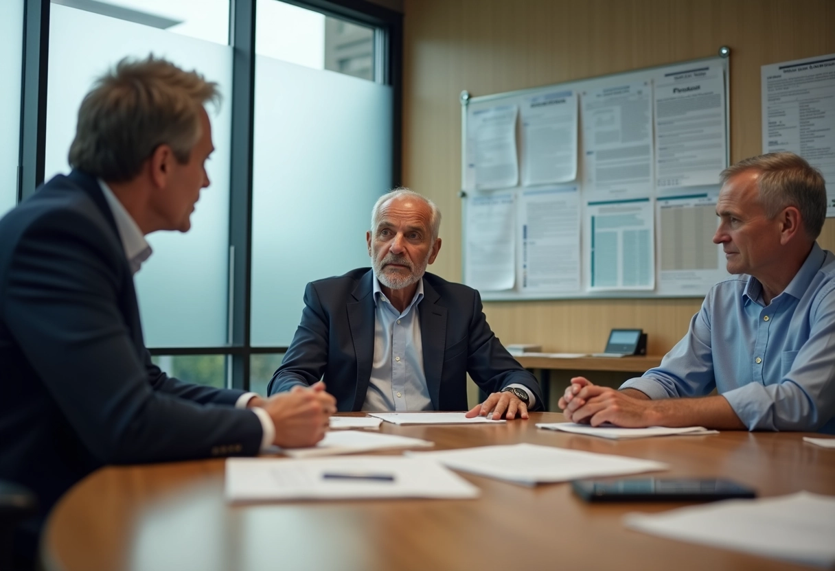 Conseiller financier discutant avec un couple dans une banque