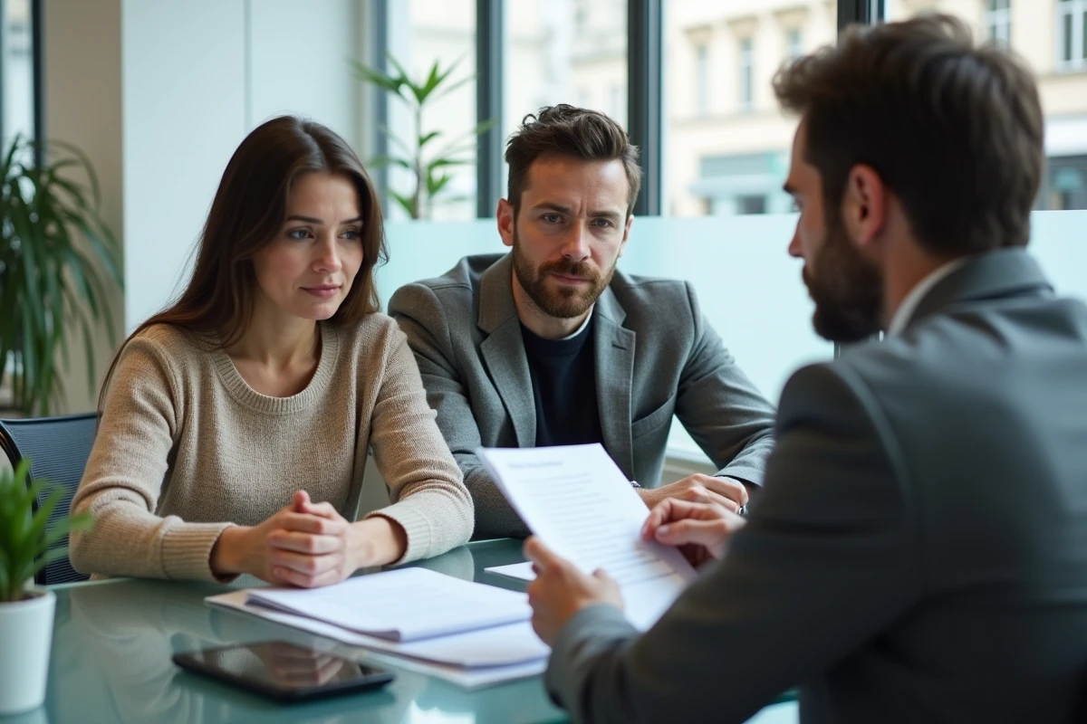 Un couple consulte un conseiller bancaire pour un achat immobilier en analysant le baromètre des taux en 2026