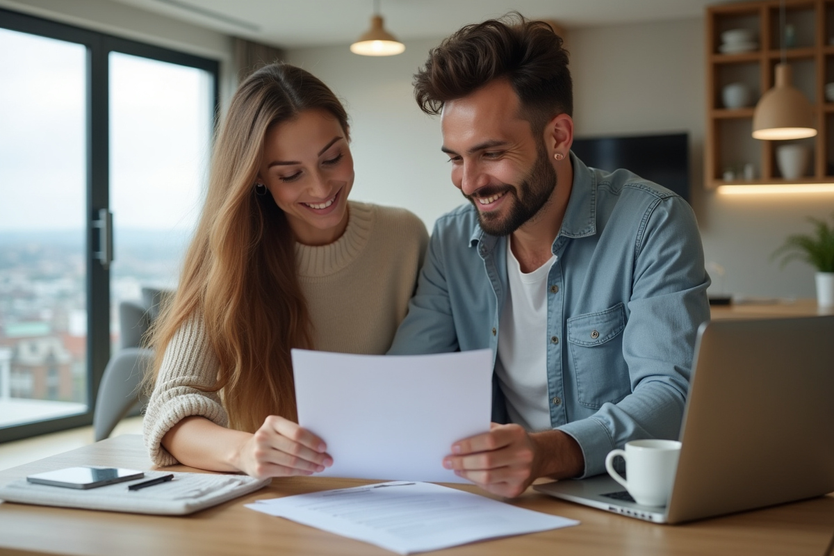 Couple en réunion pour un contrat de prêt immobilier