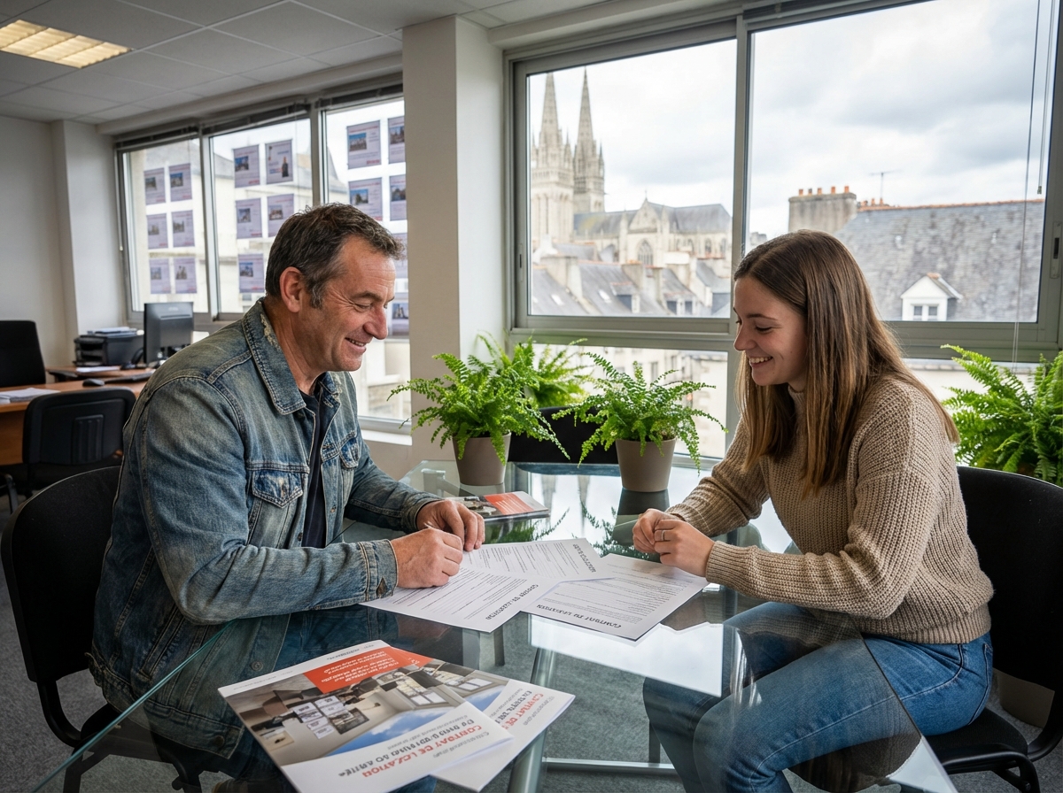 Homme et jeune femme discutant d’un contrat immobilier