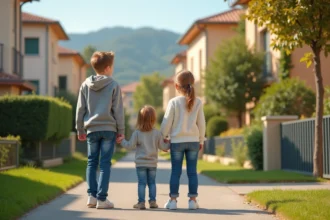 Famille française moderne dans un quartier résidentiel de Fréjus