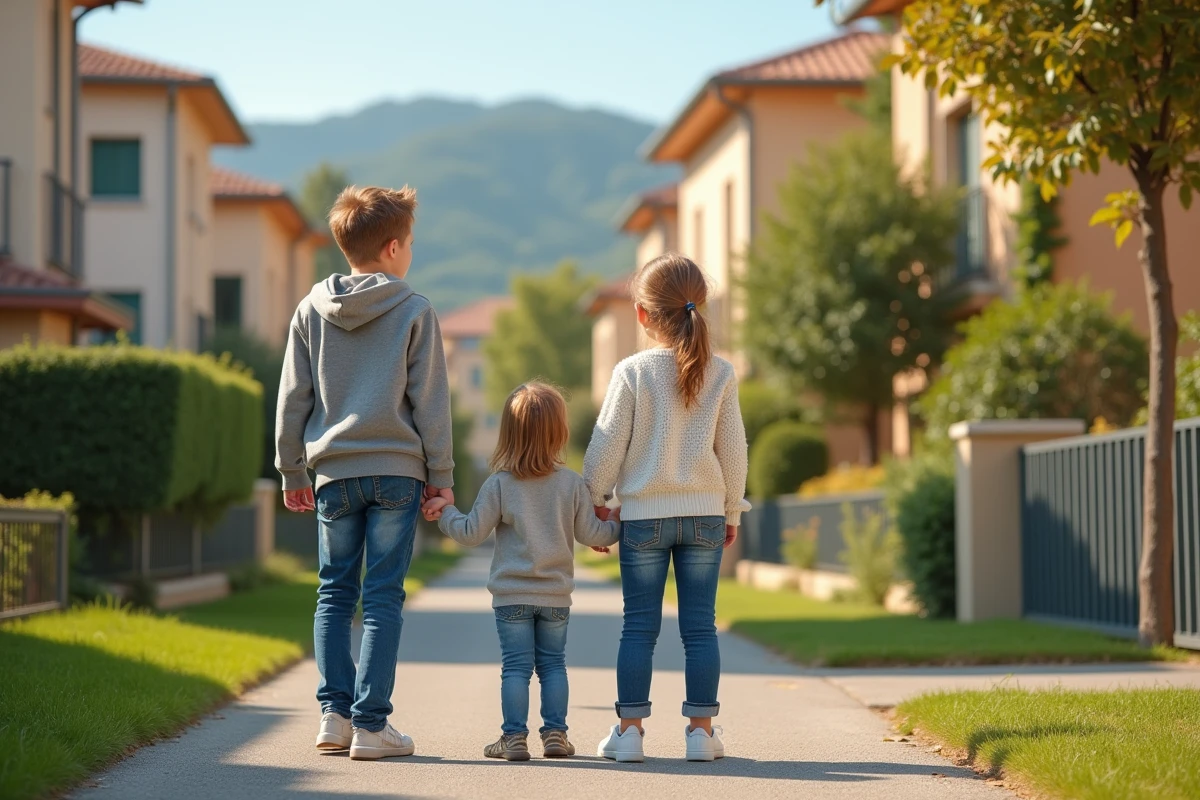 Famille française moderne dans un quartier résidentiel de Fréjus