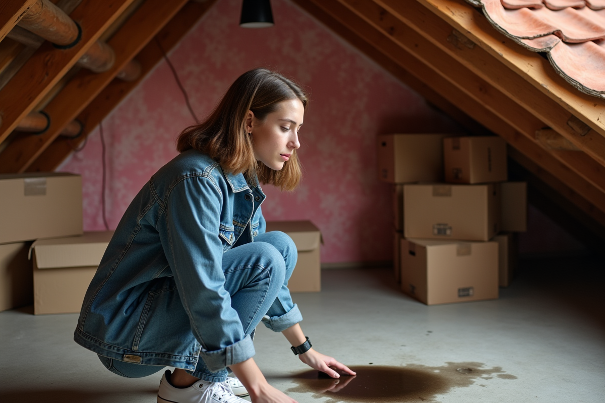 Jeune femme examinant une tache d