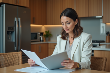 Femme d affaires examine deux dossiers de location