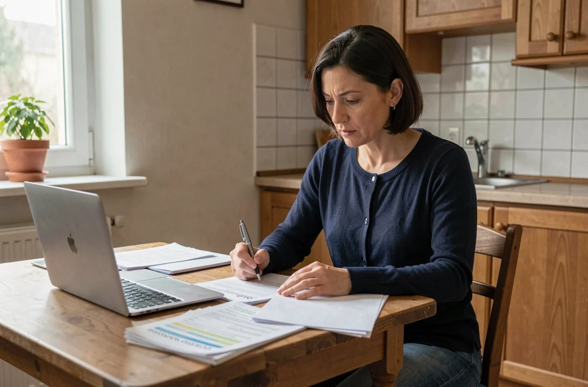 Femme consultant des documents administratifs pour renforcer son dossier logement RSA à la maison