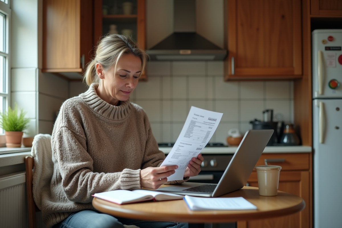 Femme calculant son budget de demenagement a la maison