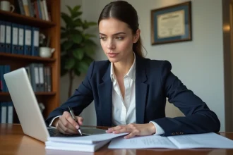 Jeune femme professionnelle au bureau à domicile