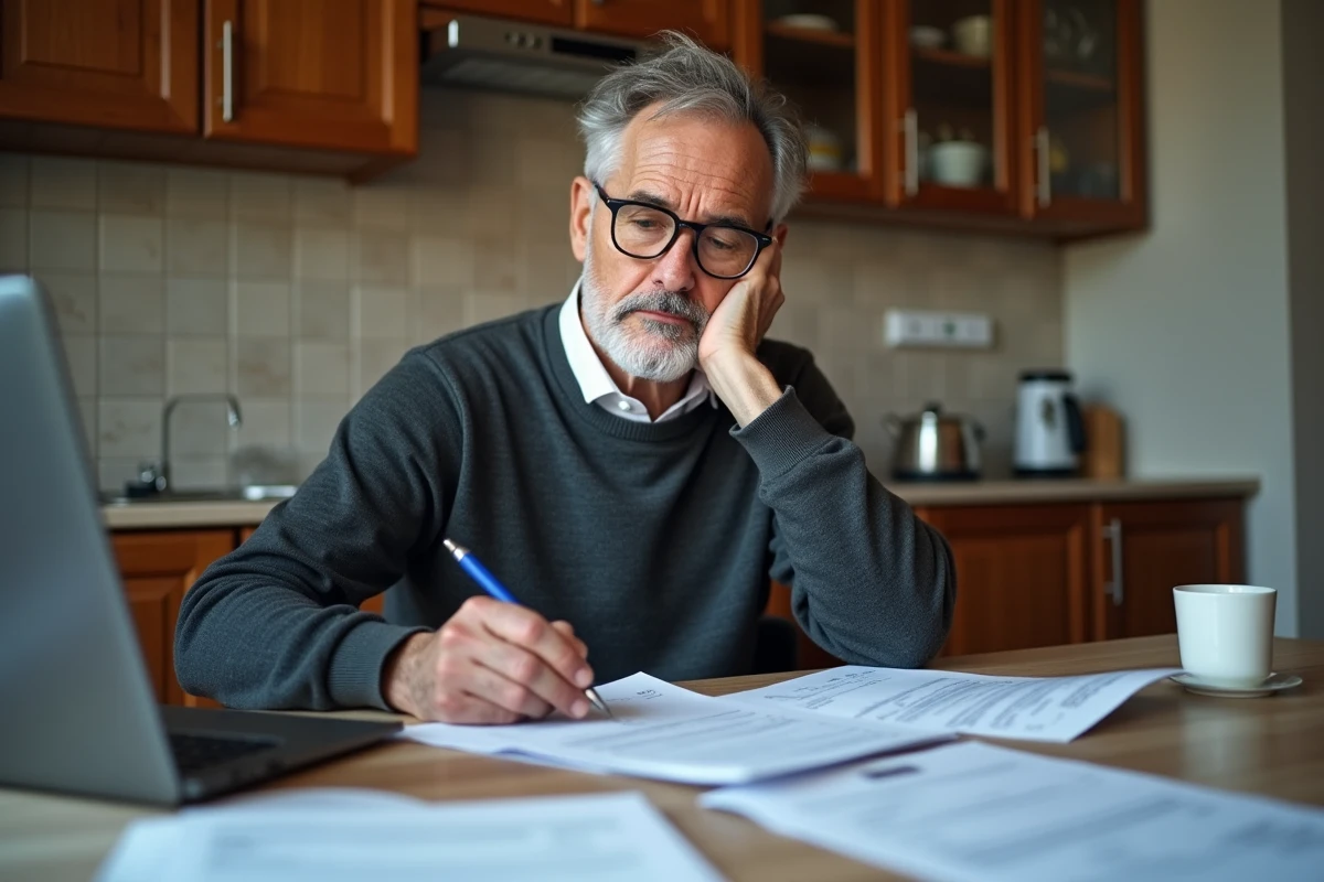 Homme mature vérifiant un formulaire à la maison