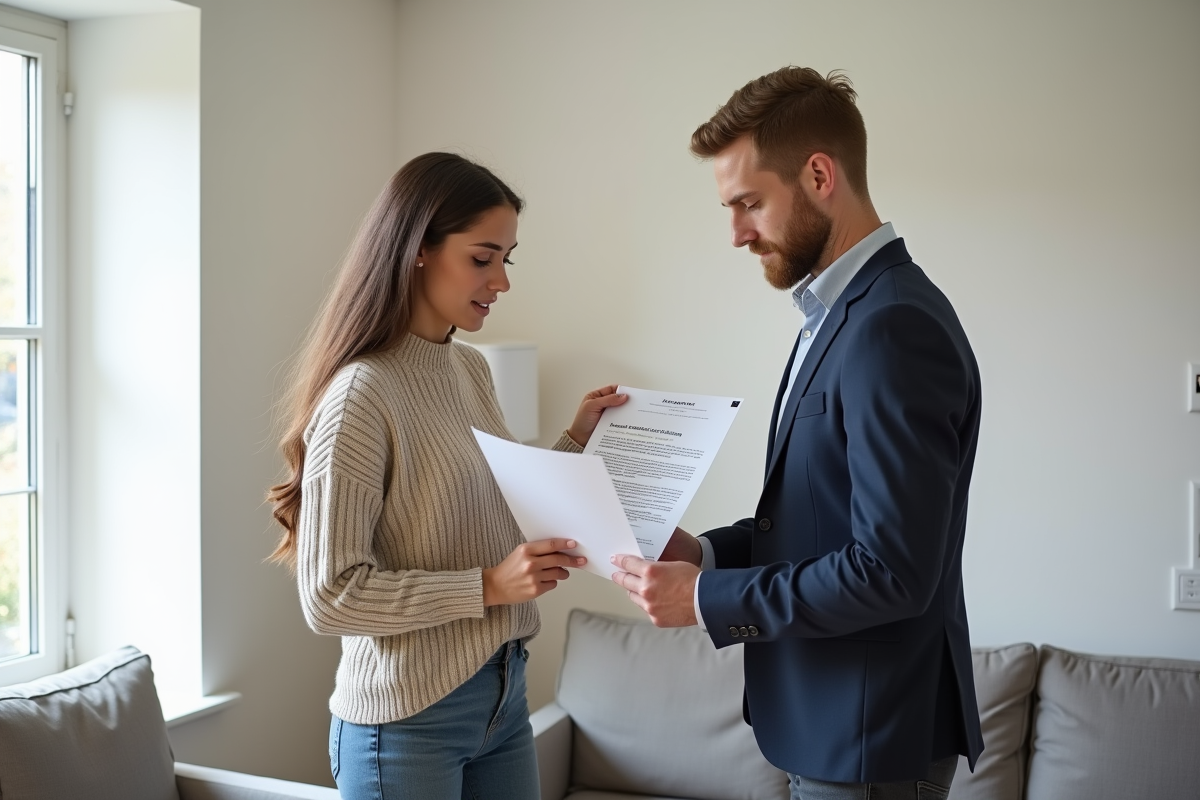 Femme vérifiant un certificat électrique avec un inspecteur en intérieur