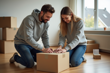 Jeune couple faisant leurs cartons pour un déménagement