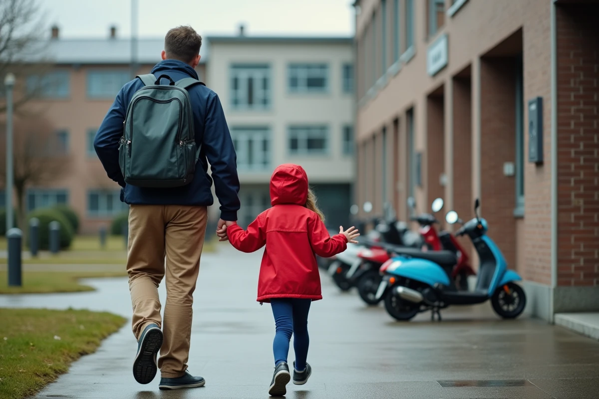 Père et fille saluant avant d
