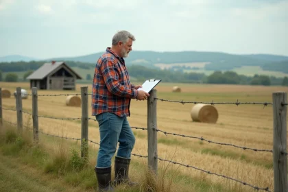 Homme en tenue de travail dans un paysage rural français