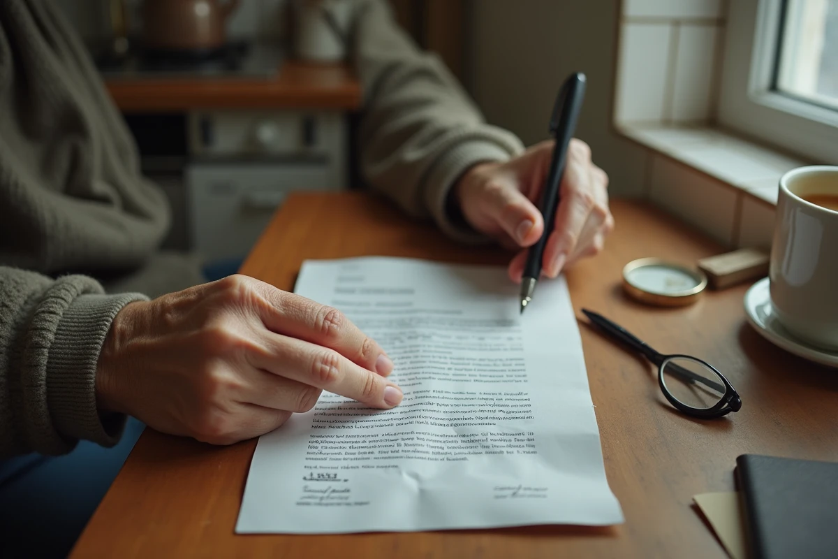 Mains d'une personne âgée tenant un courrier administratif lié au maintien dans les lieux en logement social