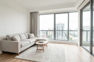 Salon lumineux d'un appartement prêt à être présenté en visite virtuelle
