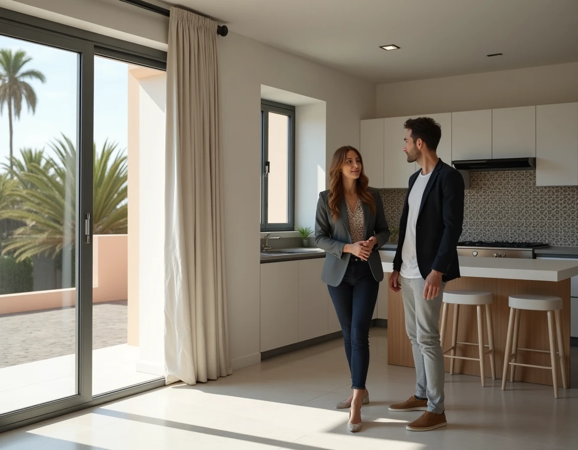 Visite d'un appartement à vendre à Marrakech avec une agente immobilière pour investissement locatif Airbnb